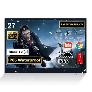 Televisi Pintar IP66 27 Inci Hitam Tahan Air untuk Kamar Mandi 1080P Full HD dengan HDMI, Wi-Fi Bawaan USB, Speaker Terintegrasi