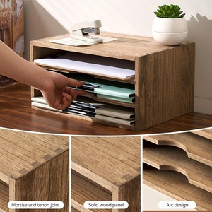 Wooden Desktop <b>File</b> Organizer 3 Tier Dark Brown Office Desk <b>Storage</b> Rack For Books And Stationery - Product Image 4