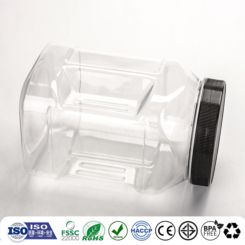 Custom Logo 1500ml Wide Mouth Plastic Square Jar Clear Empty Storage Containers PET Plastic Jar for Dry Fruits with Lid
