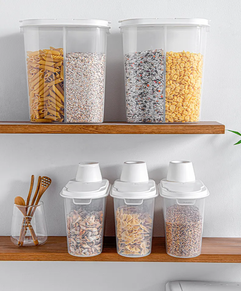 YUEHUO 1.9L Compartment Fresh-keeping Grain Rice Container Storage Box With Double Open Lid