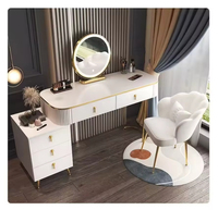 Table de toilette de maquillage moderne blanche de 2 à 4 tiroirs avec chaise miroir éclairée vente à chaud pour les filles panneau en bois style pour chambre à coucher hôtel