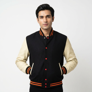Chaqueta Varsity para Hombre, Superventas, de Alta Calidad, con Logotipo Personalizado, Cuello Alto y Mangas de Cuero, Tendencia Urbana de Invierno - Product Image 1