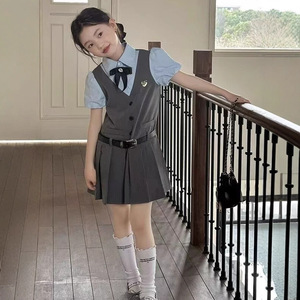 Novo Conjunto de Roupas para Meninas com 2 Peças, Vestido Escolar de Manga Curta Estilo Preppy para Meninas - Product Image 2