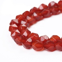 Perles rondes naturelles en vrac, agate rouge facettée, pierre de cornaline, pierre de coupe diamant pour la fabrication de bijoux