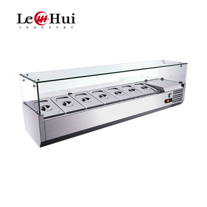 Commercial Stainless Steel Fruit Salad Bar Salad Chiller With 7 Container Salad Glass Counter Display ali baba .com