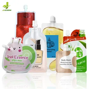 Custom Printed Unique Shape Design Cosmetics Skincare Plastic Foil Sachet Sample Packaging Pouch Bag With Spout