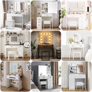 Melamine Thông Minh Mới Nhất Bằng Gỗ Màu Đen Trang Điểm Thay Đồ Bàn Bàn Bàn Thiết Kế Với Bluetooth Ánh Sáng Gương Và Ghế Màu Đen - Product Image 6