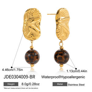 Pendientes de gota Retro de nueva tendencia, joyería de moda para mujer, Pendientes colgantes de acero inoxidable con bola de resina de leopardo para mujer - Product Image 6