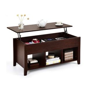 Mesa de centro superior elevadora de madera con compartimento de almacenamiento oculto 3 estantes inferiores abiertos Mesa de centro emergente de un solo nivel Sala de estar - Product Image 1