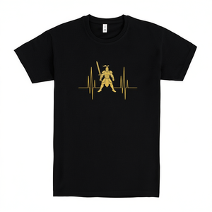T-shirt Electro Warrior con stampa nera e oro, design Heartbeat, vestibilità unisex - Product Image 2