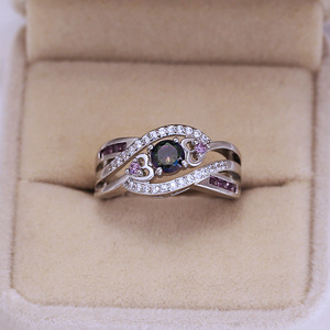 Anello con ametista a forma di cuore per donna, gioiello da dito elegante e alla moda, colorato - Product Image 3