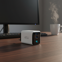 Adaptateur de chargeur pour ordinateur portable et téléphone KYT 45W Smart Gan Mini Display avec charge rapide PD 3.0, affichage numérique, ports Type-C