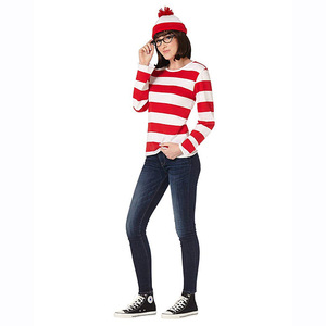 Costume de cosplay pour la semaine du livre Waldo parent-enfant, chemise à rayures, pantalon, chapeau, lunettes, kit est <span class=keywords><strong>Wally</strong></span>, costume d'Halloween unisexe pour adulte - Product Image 3