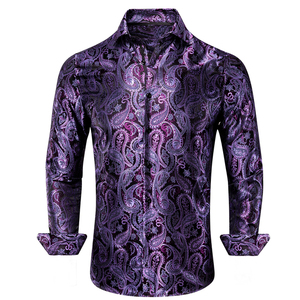<span class=keywords><strong>Chemise</strong></span> de <span class=keywords><strong>luxe</strong></span> pour <span class=keywords><strong>homme</strong></span> en soie, coupe ajustée, manches longues, motif floral violet Paisley, respirante et douce, <span class=keywords><strong>chemise</strong></span> décontractée - Product Image 4