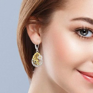 Boucles d'oreilles pendantes en forme de marguerite avec pot de miel pour femme, bijoux de mode bicolores à motif floral - Product Image 2