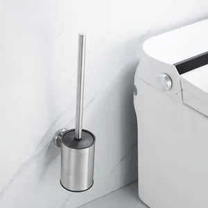 Nickel Standing Bathroom 304 Stainless Steel Toilet Cleaning Brush With Holders Set Stand 2 Optional Silicone Brush Head