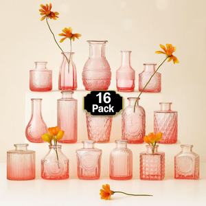 Vintage Embossed Glass Bud <strong>Vase</strong> Set <strong>Mini</strong> Flower <strong>Vases</strong> for Wedding Table Centerpiece Home Decor Bulk Supplier - Product Image 3