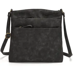 2022 Vintage Multi Pocket Square Zipper Sling Handbags High Quality Women Soft Leather Small Shoulder Crossbody Bag