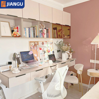 Bureau d'étude personnalisé beige crème simple avec bibliothèque murale intégrée et poste informatique