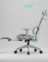 Fauteuil ergonomique moderne en maille avec fonction pivotante, dossier haut inclinable, repose-pieds, appui-tête et soutien lombaire