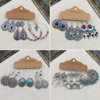 Parure de bijoux vintage plaqué argent avec pendentif goutte d'eau, feuille, coquillage et turquoise, boucles d'oreilles bohèmes pour femme