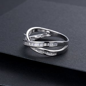H & F แหวนหมั้นดอกสว่านเพชรธรรมชาติสำหรับผู้หญิง Baguette <span class=keywords><strong>VVS</strong></span> 18K 14K 9K ทองดีไซน์เพชรธรรมชาติโรงงาน - Product Image 1