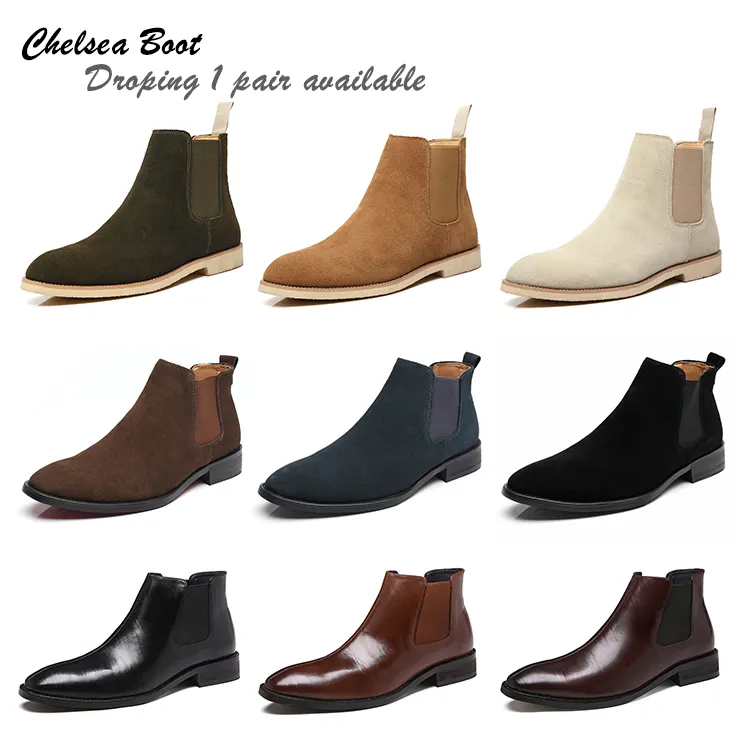 Wholesale Luxury Hommes Hombre High Top Custom Genuine Leather Black Work Ankle Men's Chelsea Boot Men Suede Leather