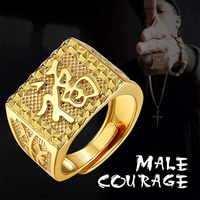 Ensemble de 3 bagues en or pour homme, or 18 carats, platine, or 24 carats, bague à caractères chinois, fortune/porte-bonheur/fortune