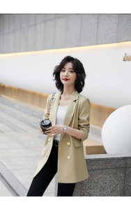 Abiti da ufficio da <span class=keywords><strong>donna</strong></span> in poliestere <span class=keywords><strong>giallo</strong></span> stile di fabbrica giacche doppiopetto con colletto rovesciato da esterno cappotti casual da <span class=keywords><strong>donna</strong></span> - Product Image 6