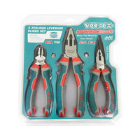 Lot de 3 pinces robustes en acier Cr.V, 8 et 6 pouces, avec poignée rouge et turquoise, pinces à bec long et coupantes, qualité industrielle