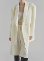 Femmes de haute qualité blanc col en Satin Blazer col en v à manches longues surdimensionné avant bouton fermeture solide motif tricoté veste