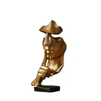 Figurine en résine abstraite moderne et minimaliste, motif visage humain en position de gesticulation 'Shh', pour décoration de table de salon