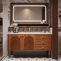 Ensemble de meubles de salle de bain en bois massif de style médiéval français, vasque autoportante, meuble-lavabo personnalisable, vasque en dalle de roche sans joint de fabrication chinoise