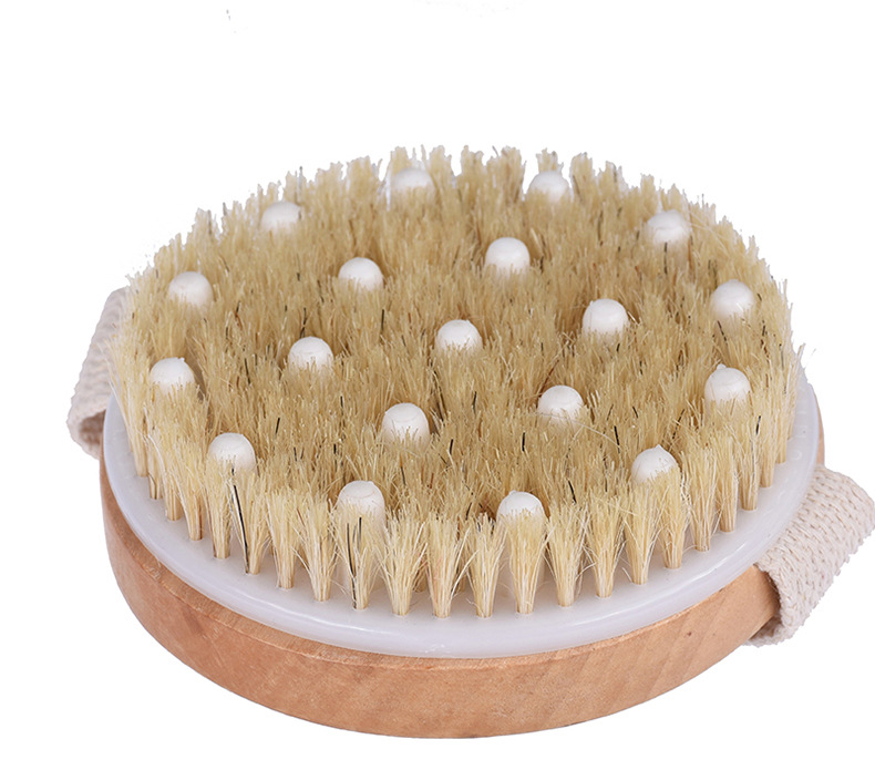 Natural Wooden Round Shape Custom Logo Scrubber Bristle Body Bath Brush With Massage Nodules For Exfoliating