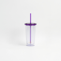 Gobelet en plastique de 700 ml avec couvercle et paille réutilisable, sans BPA, anti-fuite, isolation thermique, transparent, pour boissons froides, avec impression de logo personnalisé