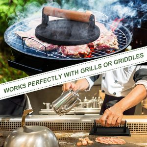 Prensa para Hamburguesas Smash <span class=keywords><strong>de</strong></span> Hierro Fundido con Mango <span class=keywords><strong>de</strong></span> Madera Antideslizante, Prensa Multiusos para Carne para BBQ, Teppanyaki y Horno - Product Image 5