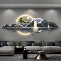 Décoration murale personnalisée en gros pour salon, peinture de paysage en porcelaine de cristal, gravure acrylique, éclairage LED, art mural 3D