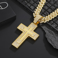 Hiphop Rock femmes hommes plein strass cristal croix pendentif grand Bling Bling exagérer Cuba chaîne collier ras du cou alliage