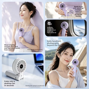 Quạt phun sương cầm tay KC PSE 3600mAh, động cơ không chổi than 100 tốc độ, nhẹ, gấp gọn được, quạt đeo cổ thông minh, hiển thị kỹ thuật số - Product Image 3