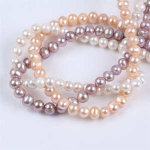 천연 진주 도매 6-7mm 화이트 핑크 보라색 담수 감자 모양 구슬 진주 가닥 - Product Image 3