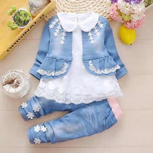 Elegant Floral Lace 3 Pieces <b>Jeans</b> Cotton 3 Years Newborn Baby <b>Girls</b> Clothes Set - Product Image 4