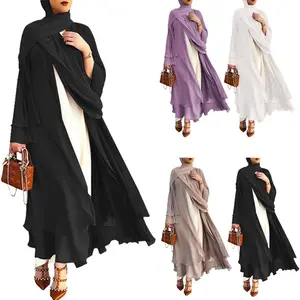 Solide Kimono Dubai Türkei Muslim Cardigan Abayas Kleider für Frauen Casual Robe Femme Caftan Islam Kleidung