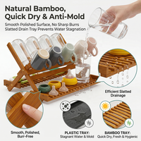 Égouttoir à vaisselle pliable à double niveau en bambou carbonisé foncé avec organisateur d'épices pour rangement de cuisine - Vente en gros