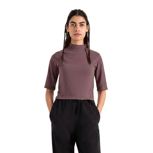 Women's Knitted Turtleneck Crop <b>Top</b> Three Quarter Sleeve Solid Minimalist Style All Seasons Wear Breathable OEM - Product Image 4