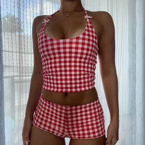 Women's Striped Casual 2-Piece V-Neck Crop Top and Low-Rise Shorts <b>Set</b> with Digital Printing Summer Daily Wear - Product Image 5