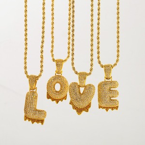Cuivre matériel pendentif 26 lettres collier personnalité hyperbole hip-pop zircon collier mode moderne à la mode é<span class=keywords><strong>l</strong></span>égant bijoux - Product Image 2