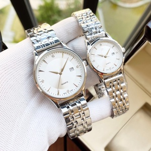 Montres mécaniques pour couple, acier inoxydable argenté avec cadran blanc, affichage de la date et accents de diamants Omegaes - Product Image 1
