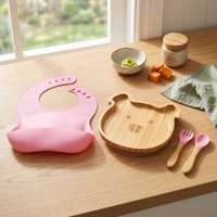 Assiette bébé en bambou naturel à ventouse pour la cuisine à domicile, avec cuillère et fourchette, pour les repas des enfants, prix usine OEM
