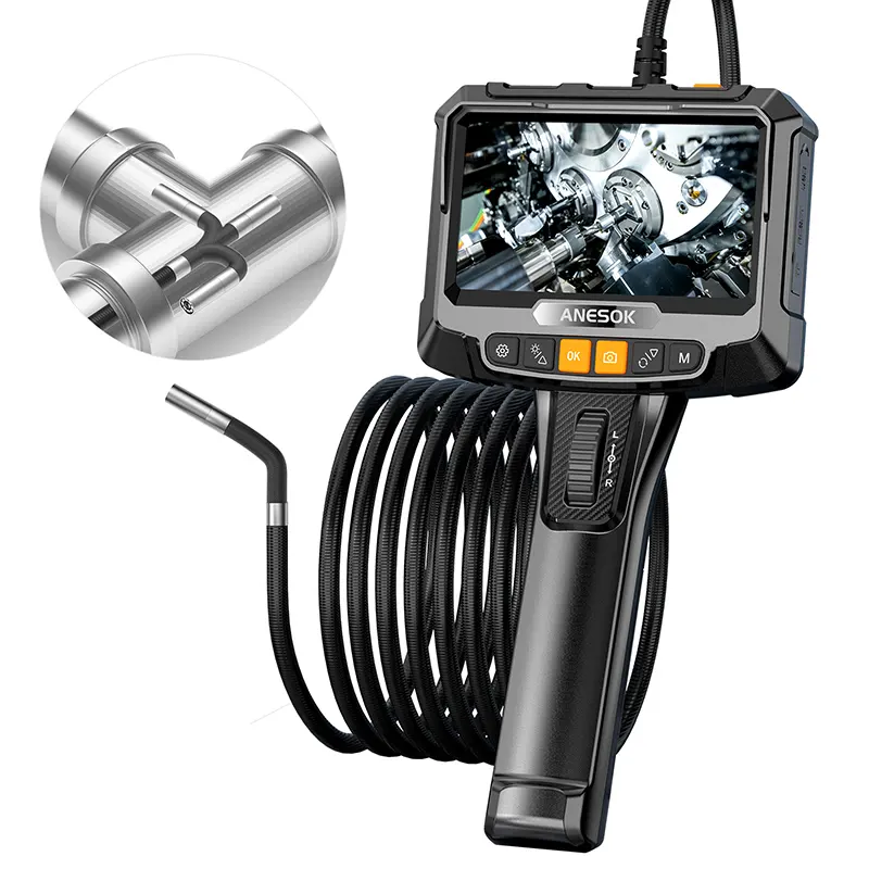 Endoscópio portátil de vídeo portátil, sistema de vídeo endoscópico de 5" com monitor, articulação de 2 vias, 3.9mm-2m