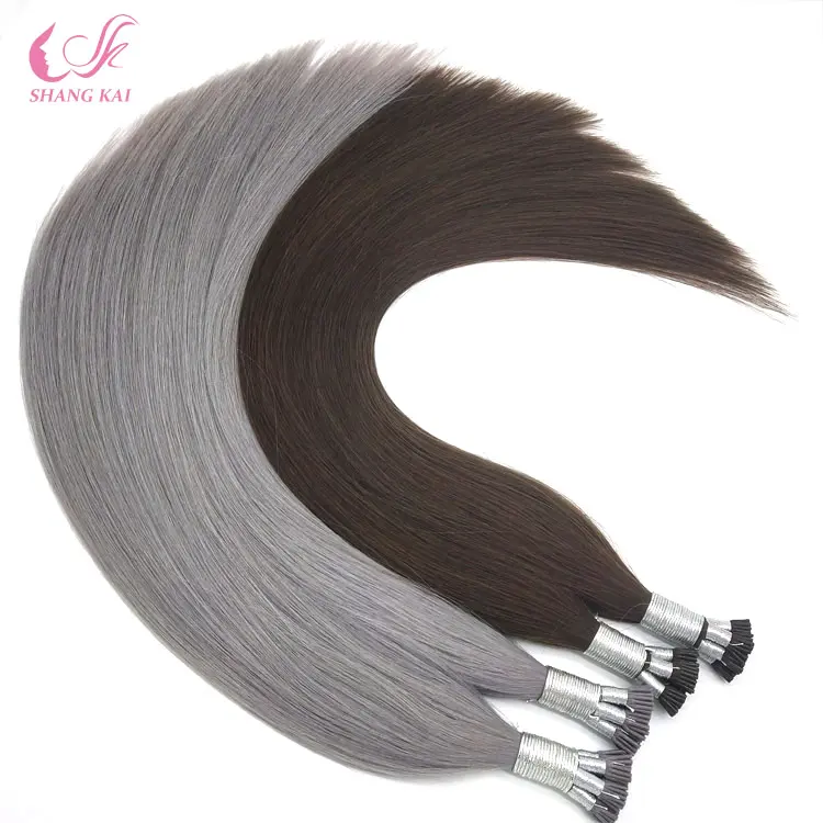 Most Popular Factory Price Buy Wholesale U V Fan Y I Tip Keratin Human Hair Grey Fusion Bond Hair Extensions